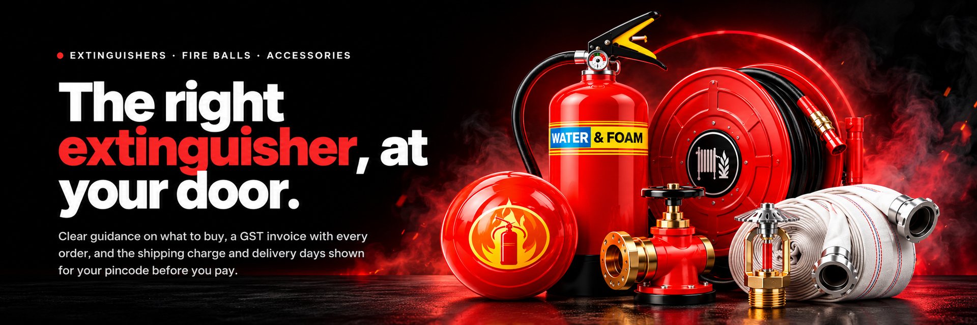 The right extinguisher, at your door. Fire extinguishers, fire balls and accessories.